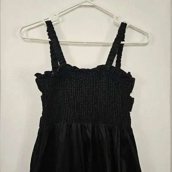 Topshop Smocked Cotton Poplin Midi Black Dress Sleeveless Open Back Sz Small - Picture 6 of 7